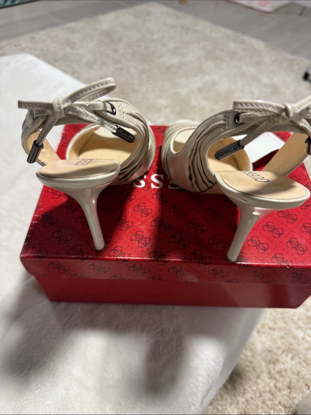 GUESS Cream Open-Toe Ruched Slingback Heels - Picture 2 of 3